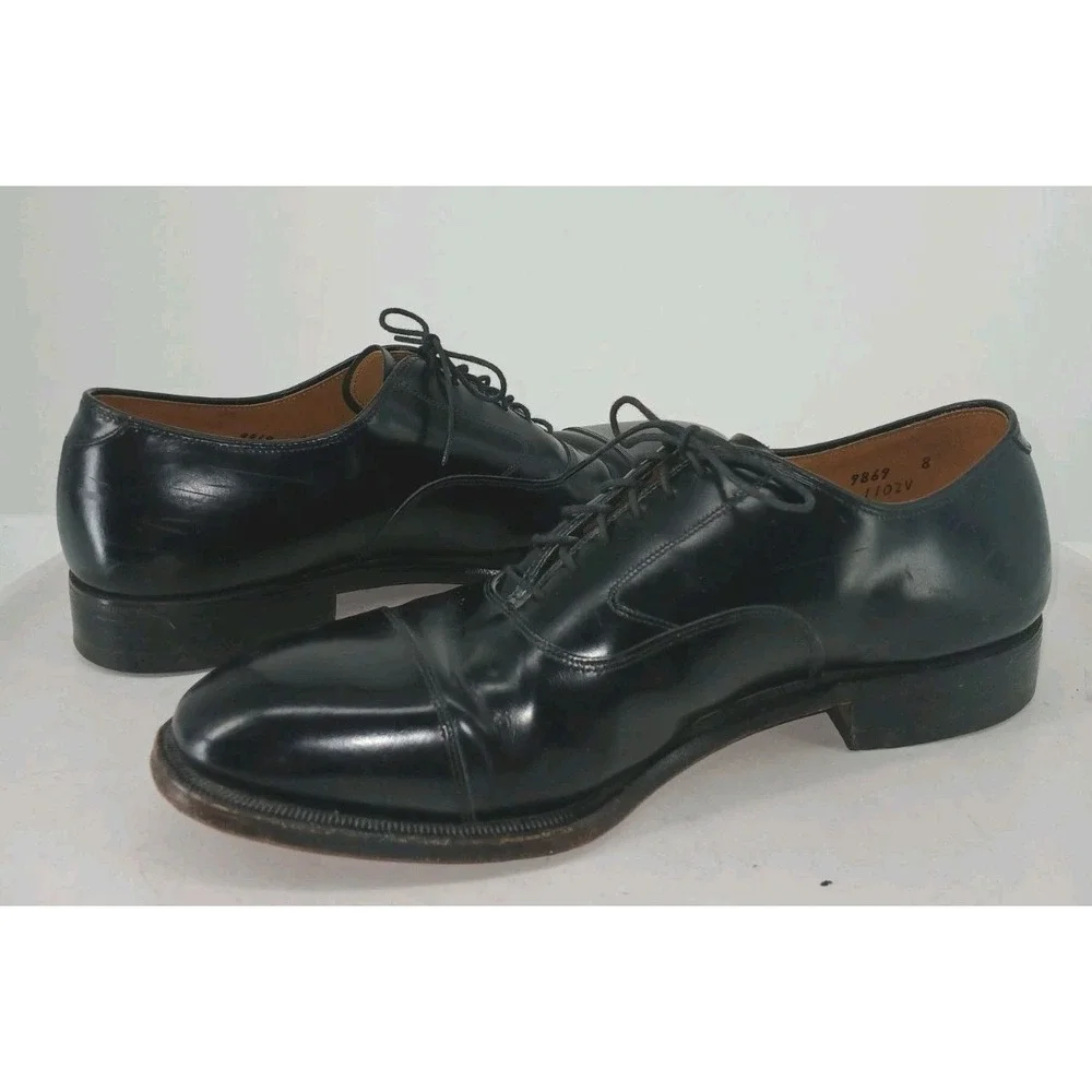 Johnston & Murphy Mens Leather Handcrafted Black Cap Toe Dress Shoes SZ 9.5 C134